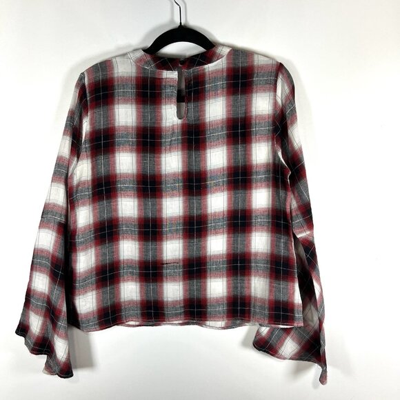 PPLA Clothing Red Checkered Top Flare‎ Sleeve Women’s Size M Boho - Picture 6 of 9
